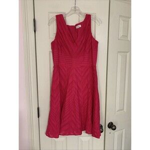 Calvin Klein Size 12 Pleated Cotton Classic Skater Career  Dress Pink‎ Ba…